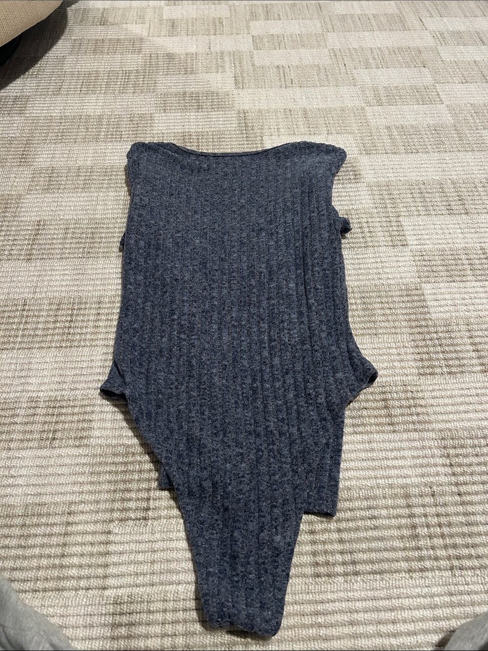 Ribbed V-Neck Long Sleeve Bodysuit - Charcoal Gray - Picture 2 of 2